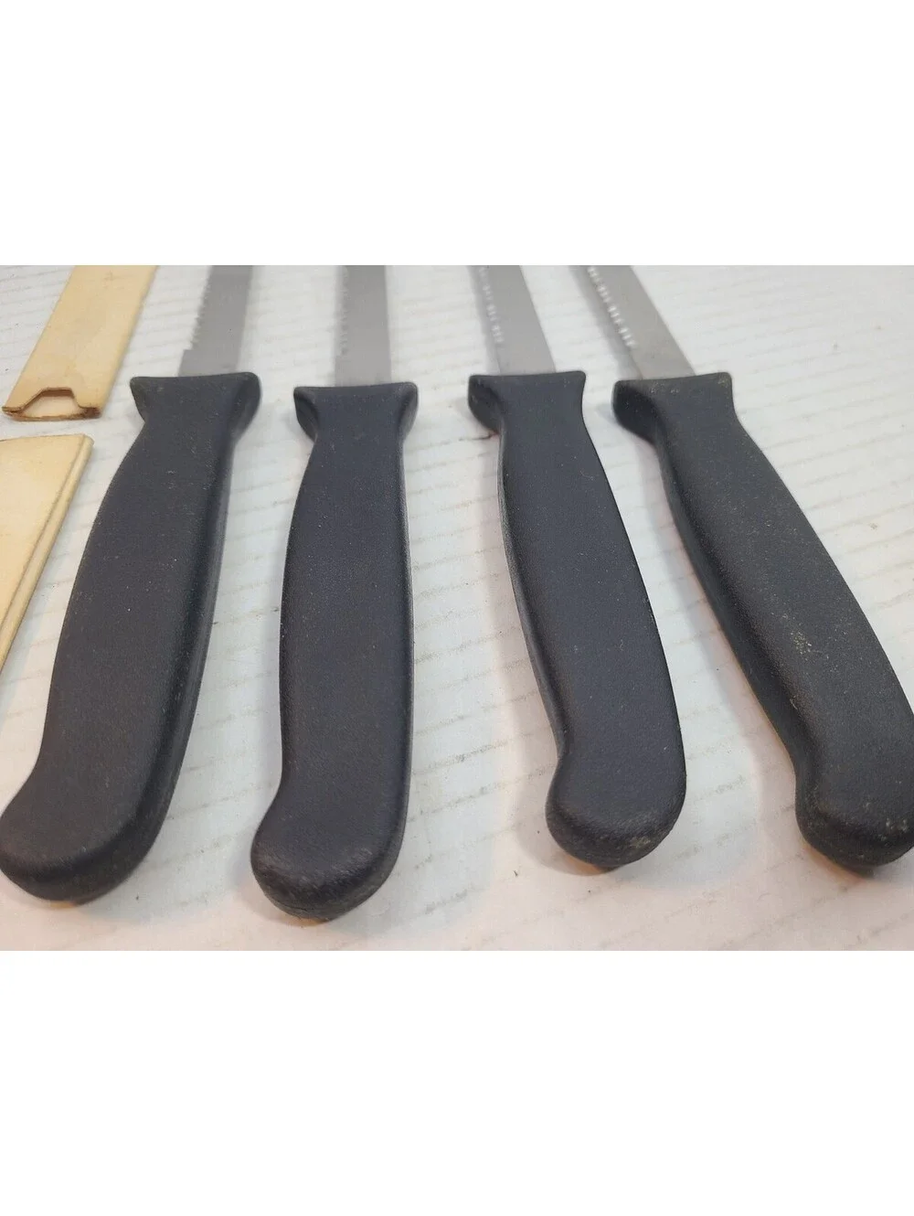 Set of 4 Vintage Serrated Utility Steak Knives, Black Handles USA Made